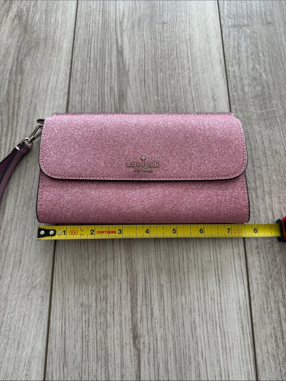 Kate Spade Boxed Pink Glimmer Glitter Mixed Material Phone Wristlet